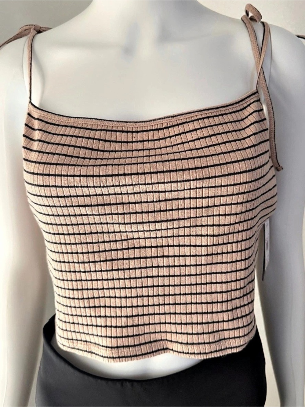 Volcom llStriped Crop Top in light brown& Black Size Large NWT